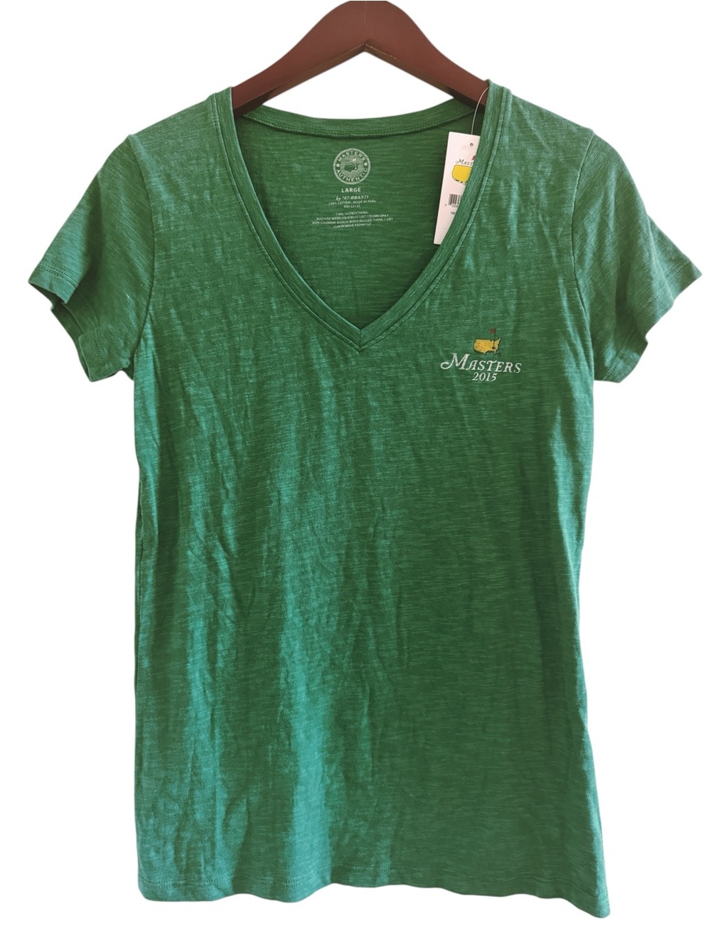 MASTERS 2015 Logo V Neck T Shirt Size Large in Green